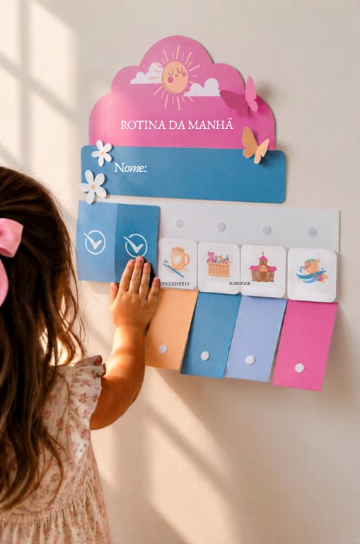 Criança usando o quadro de rotina